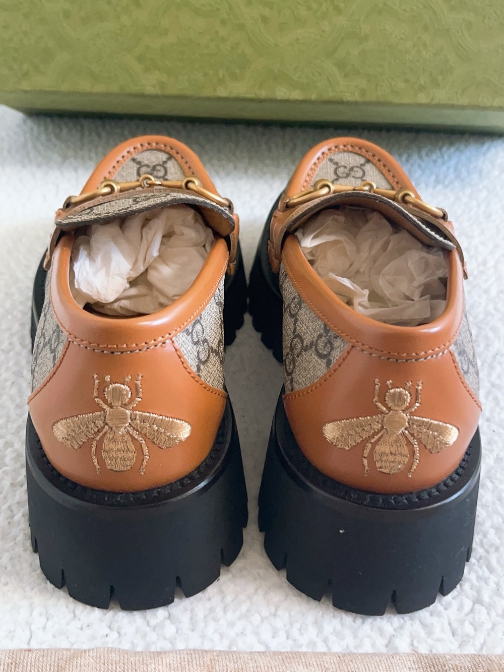 Gucci Women’s GG Canvas Monogram Horsebit Lug Sole Loafers - Picture 3 of 16